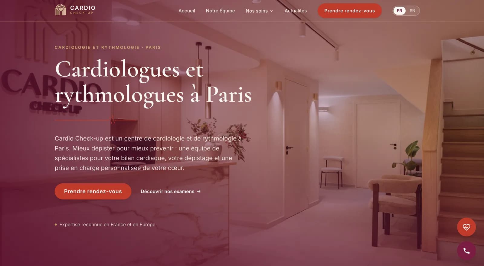 Site du centre Cardio Check Up : cardiologie et rythmologie à Paris, prise de rendez-vous en premier appel à l'action