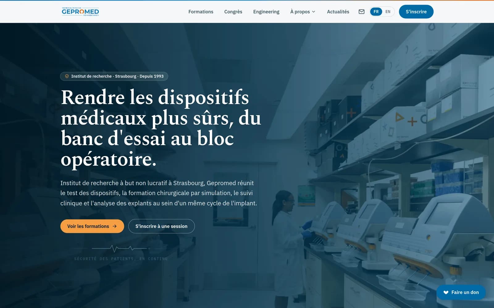 Page d'accueil du nouveau site Gepromed présentant les formations, l'ingénierie et les parcours d'inscription